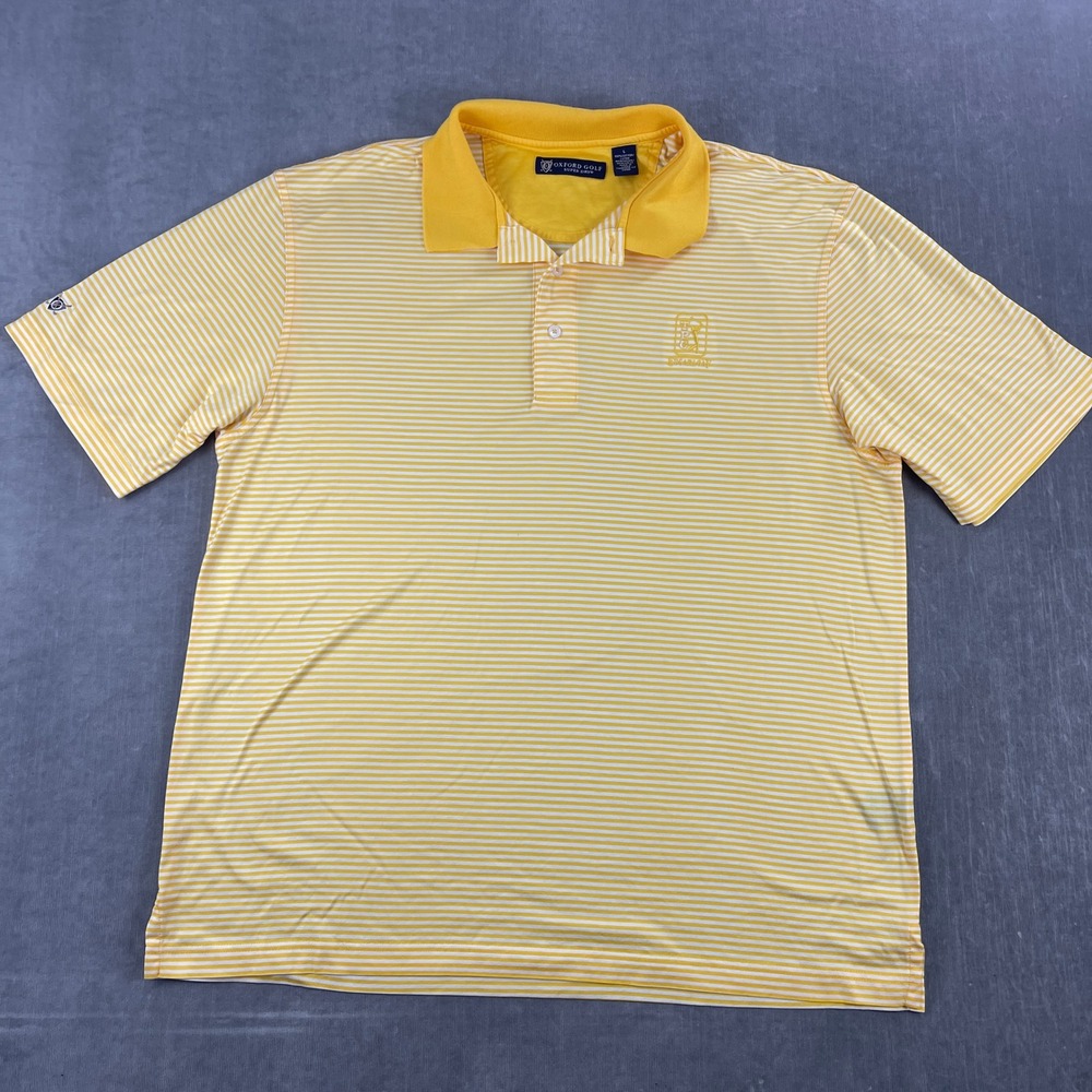 Oxford Golf Mens L Yellow Striped Polo Shirt TPC Sugarloaf Mercerized Cotton